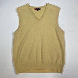 Shephe Mens Yellow 100% Cashmere V-Neck Sweater Vest Size L Sleeveless Knit
